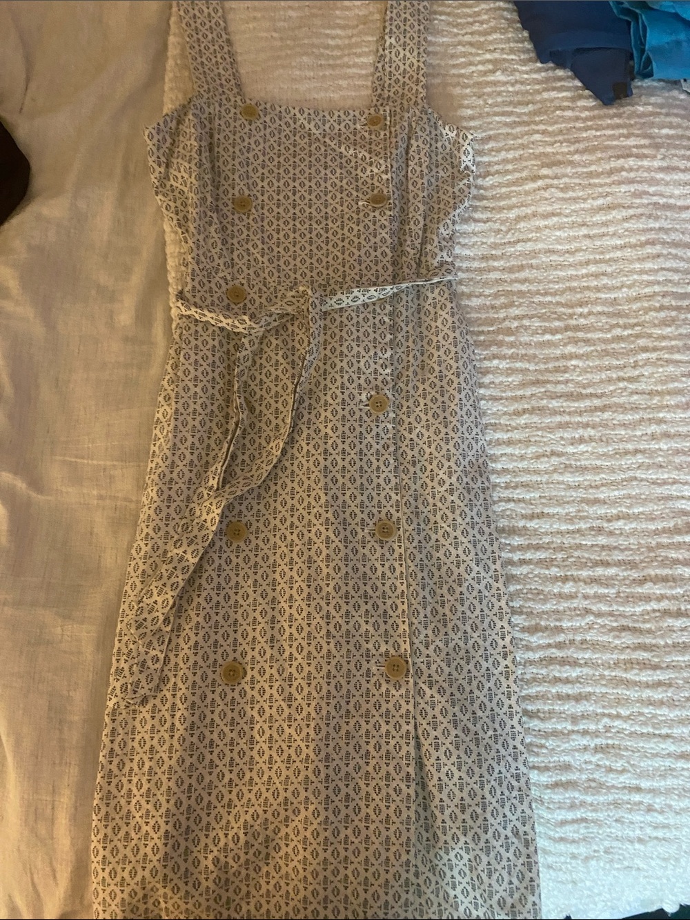 a new day Printed Button-Front Midi Dress with Tie Waist and Pockets